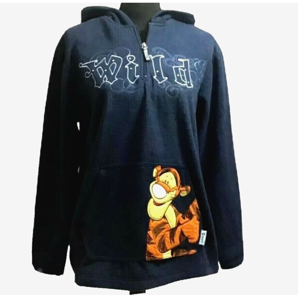 Vintage Disney Tigger 1/4 Zip Sweatshirt Womens M Hoodie Blue Wild Embroidered